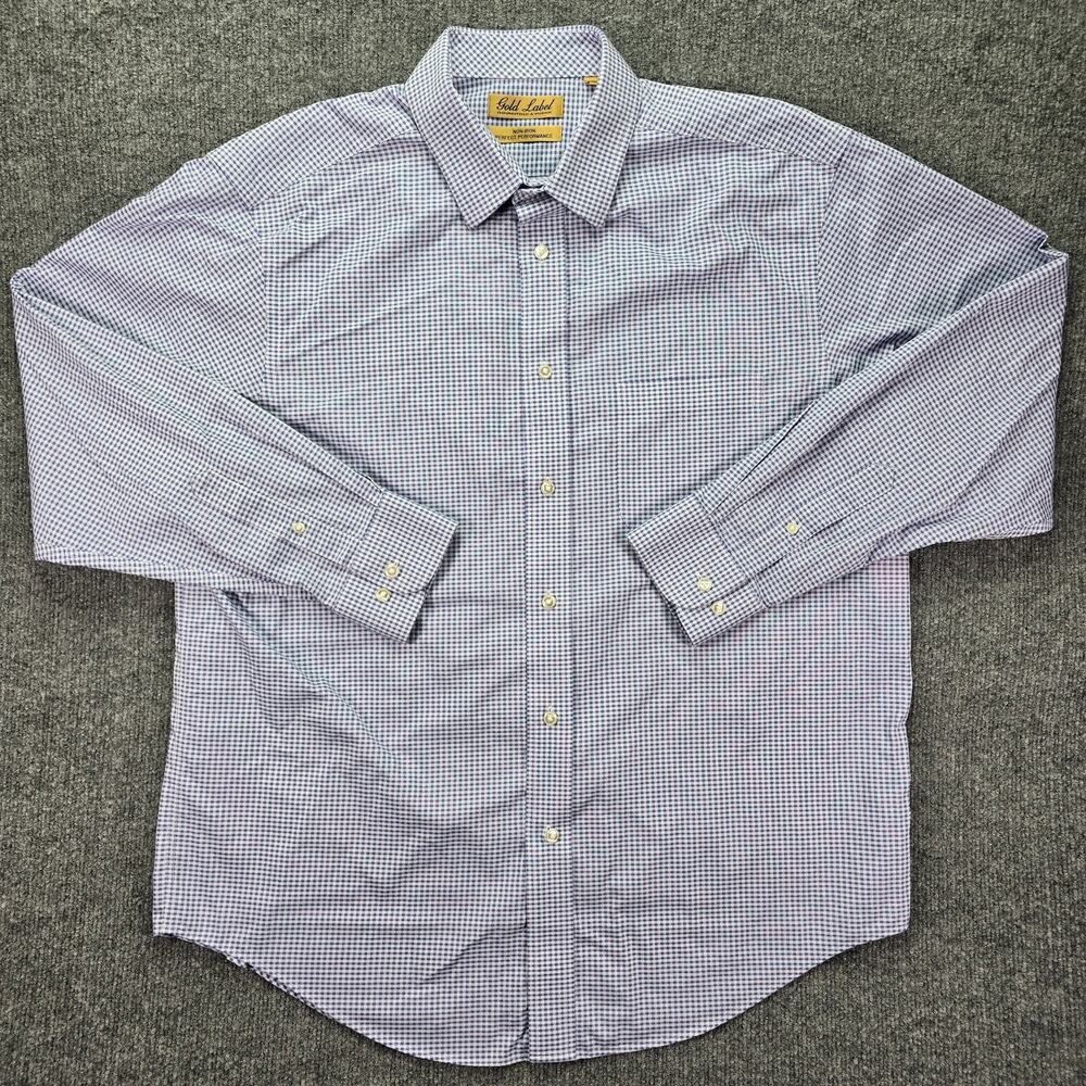 Roundtree Yorke Gold Label Shirt Mens Large Blue White Check Perfect Performance